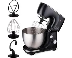 alpina Food Processor - 3 Accessories - Stainless Steel Bowl - Bowl Lighting - Kneading, Mixing, Beating - Black