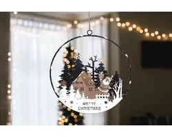 Décoration de fenêtre paysage de Noël "Père Noël" avec 10 LED - ø25 cm