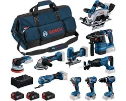 Bosch Professional 18V - Kit d'outils combinés - Kit d'outils sans fil 10 pièces – Kit d'outils électriques complet pour tous les travaux