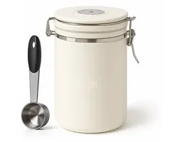Bocal à Café Adore Maison Barista 1,5 L – Conservation hermétique pour Grains de café et Thee – Avec cuillère doseuse – Crème/ Wit