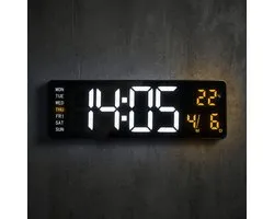 Cheqo® Digitale Wandklok met Groot Display - LED Klok met Temperatuurweergave - Wekker met Datum en Dag - Countdown Timer - USB Cijferklok met Grote Cijfers - Digitale Klok - Muurklok - Alarm Klok voor Woonkamer, Slaapkamer en Kantoor