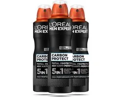 L'Oréal Paris Deo Spray Men Expert - Carbon Protect 5-in-1 Bescherming - 3 x 150 ml