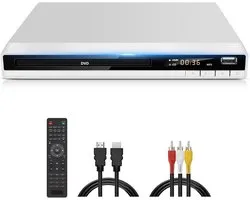 Lecteur DVD compact - Lecteur multizone - Regarder des films - Qualité HD 1080P - Format compact - Blanc