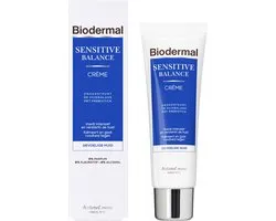 Biodermal Sensitive Balance Crème, 50 ml - Creme met Prebiotica, Ondersteunt de huidbalans, Voedt intensief en versterkt de huid, Kalmeert en gaat roodheid tegen, 0% Parfum, 0% Kleurstof en 0% Alcohol, voor Gevoelige huid