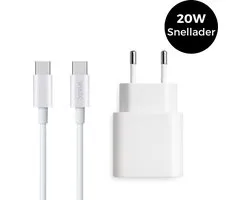 Adaptateur USB-C Chargeur Rapide 20W + Câble USB-C vers USB-C 1 Mètre 100W | Set rapide | Convient pour Apple iPhone 15, iPhone 16, iPad Pro/ Mini/ Air (USB-C), MacBook Air, Samsung et Huawei - WiseQ Original