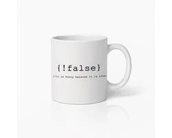 Grappige Programmeer Mok – {!false} Code Design Koffiebeker – Perfect Cadeau voor Ontwikkelaars en Coders met Humor