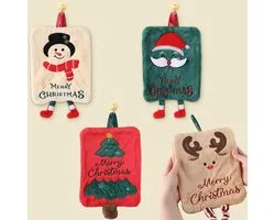 Daity 4 Pack Soft Christmas Hand Towels - Cartoon Santa Dish Towels with Hanging Loops - Coral Fleece Snowman Dish Towels - Decorative Christmas Kitchen Bathroom Hanging Towels for Drying Cleaning Cooking