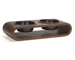 Designed by Lotte Melira Voerbak/Drinkbak Hond - Dinerset Eetbak/Waterbak Hond - Hout/RVS - Zwart - 2x 800 ml