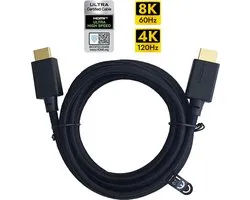 NÖRDIC HDMI-N1021 – Ultra High Speed HDMI 2.1 kabel - Gecertificeerd - 8K60Hz - 48Gbps - Dynamische HDR eARC - 2m - Zwart