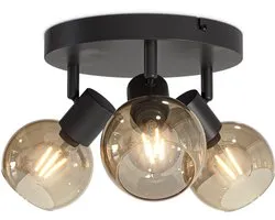 HOFTRONIC - Glazura LED Plafondlamp rond - Glazen Bollen - Amberkleurig Glas - 3 spots (excl.) - E14 fitting - Amber - IP20 - Plafondlamp Rookglas - Afzonderlijk kantelbaar & draaibaar - 2 jaar garantie