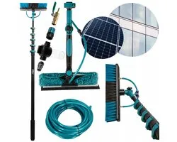 Brosse de lavage Sillar avec manche télescopique 7m extensible, Brosse de lavage télescopique pour le nettoyage des panneaux photovoltaïques, vitres, toits ensemble de nettoyage, 8 éléments