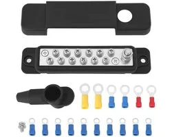 12-Point Busbar Power Distribution Block 12V 180A High-Capacity DC Power Distribution System Busbar Modules for Automotive and Electronics Applications, Black