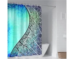 AMDXD Douchegordijn, wasbaar, 165 x 180 cm, polyester, badgordijn, netpatroon, wasbaar, badgordijn met douchegordijnringen, blauw
