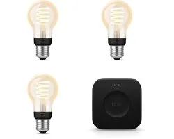 Philips Hue Starterspakket - E27 - met 3 Filament Standaard Lampen (A60) - Warm tot Koelwit Licht - Incl. 1 Hue Bridge Pro - Hue White Ambiance Filament