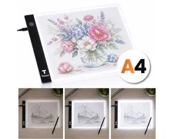 Teravo LED Tablette à Dessiner A4 - Coussin Lumineux Ultrafin - 3 Positions Luminosité Réglable - Idéal pour Dessiner/Esquisser/Décalquer - USB-C Inclus