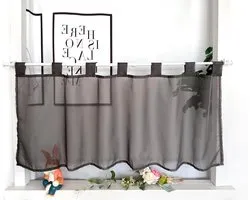 Devola vitrage, voile kortgordijn met lussen, moderne bistrogordijn, transparant raamgordijn, kort gordijn, eenvoudig raamgordijn voor de keuken, HxB 60x100cm, grijs, 1 stuk