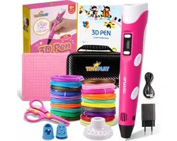 TinyPlay 3D Pen Starterspakket XXL - 3d pennen tekenset - 100m Vullingen PLA Filament 1.75 mm – Tekenen voor kinderen - Sjablonen boek - Opbergcase en tekenmat – Donkerroze