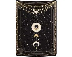 SnelShoppen - Moon Phases Tapestry Wanddecoratie Mysterieuze Sterrenhemel Retro Astrologie Tarotkaarten 59x51 Inch Zwart voor Slaapkamer en Woonkamer
