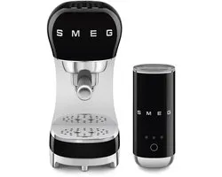 SMEG ECF12BLEU Espressomachine Set met Melkopschuimer - 15 Bar - Thermoblock - Geschikt voor Gemalen Koffie & E.S.E. Pads - '50s Style - Zwart
