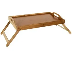 Home Deco Factory Ontbijt op bed tafeltje / dienblad op pootjes - 45 x 30 x 17 cm - bamboe - serveer tray - lezen/eten - bedtafel