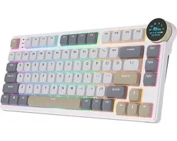 Royal Kludge RK N80 - Clavier de Gaming mécanique - RVB - Avec écran - Foam Touch - Bluetooth - Switch remplaçable à Hot - Pearly Dawn - Interrupteurs rouges - Housse anti-poussière incluse