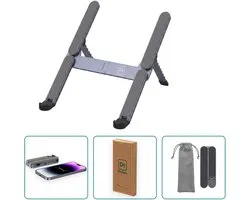 Laptop Standaard H - Space Grey - Compact & Licht (127mm & 184g) - Verstelbaar - Laptop Stand voor 11-16 Inch - Aluminium Dubbel Opvouwbaar Laptopstandaard, Laptophouder, Laptopverhoger & Laptopsteun - Ergonomisch - Incl. Opbergzakje - Ditalium®