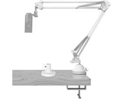 GEEKRIA for Creators Microfoonarm Compatibel met Fifine K669, K670, K678, AmpliGame A6T, A8 Mic Boom Arm met Tafelblad Flens Mount, Suspension Stand, Desk Mount Houder (Wit)