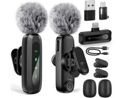 Strolox® Draadloze Microfoon Pro - 2 Stuks - Lavalier - Windshields - Dasspeld - Lange Batterij - USB-C/Lightning - Plug & Play