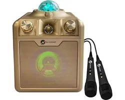 N-GEAR Disco Star 710 Gold - Bluetooth Speaker - Karaoke Set - Party Box met Sterrenprojector & 2 Microfoons