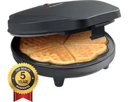 Gaufrier Bestron pour gaufres classiques en forme de cœur, gaufrier pour gaufres en forme de cœur, avec voyant lumineux et revêtement antiadhésif, collection Black Label, 700 W, couleur : noir mat