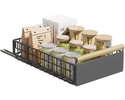 Lemlit Uitschuifbare Kastlade 39,5 x 23,5 x 11 cm - Keukenkast Organizer Zonder Boren - Telescoop Lade met Houten Handgreep voor Keuken Badkamer - Grijs