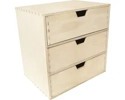 Creative Deco Mini Houten Kist met 3 Lades | Opbergkast Box | Ongeverfd Multiplex | 28,5 x 20 x 28,5 cm