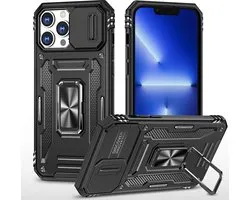 Podec Coque pour iPhone 12 Pro Max Zwart - Coque Anti-Choc Hybride Armure avec Ring de Béquille et Protecteur d'écran