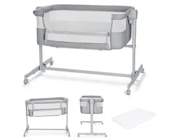 Kinderkraft NESTEE UP 2 - Berceau cododo - Fixation au lit des parents - Hauteur réglable - Gris clair