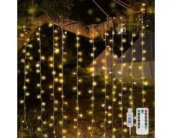 Guirlande Lumineuse LED 200 avec Télécommande - Éclairage de Fenêtre - Rideau Lumineux LED - 8 Modes d'Éclairage - Blanc Chaud - Interface USB - Pour Intérieur et Extérieur - Pour Chambre d'Étudiant, Mur, Fond, Fenêtre, Réunion