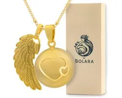 Collier de grossesse Bolara avec Babybel - Doré avec Hartjes et ailes - 110 cm + 5 cm réglables - Cadeau de naissance pour future maman