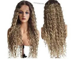 Frazimashop- T- Lace wigs- Lang Krullend pruik-Hittebestendig- Pruik lang haar – Dames pruiken- water diep golf haar- Haarstuk- 81 cm mix kleur 4/27/613