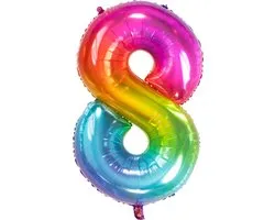 Folat - Folieballon Cijfer 8 Yummy Gummy Rainbow - 86 cm