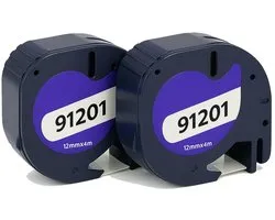 Convient pour Dymo 91201 - 912221 Tape d'étiquettes (2X) - Convient pour Letratag LT-100H (Plus) - LT-100T - LT-110T - QX50 - XR -XM