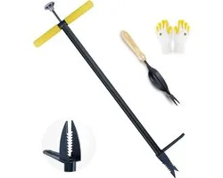 Garden Weed Puller and Root Removal Aid - Standing Weeds Removal Tool - Manual Weeds Extractor - 102cm Long - with Foot Pedal Step - Combo Pack (Stand Up Weeder & Hand Weeder & Garden Gloves)
