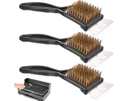 Brosse métallique - Set de brosses de grill (3 pièces) - Brosse de nettoyage - Grattoir en acier inoxydable et brosse en cuivre 2-en-1 - Convient aux grills et aux grills en fonte - Durable