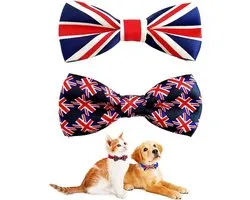 2pcs/pack Small Dogs Bowties The Union Flag Jack Patriotic Bowties Ties For Sofa Holiday Party Pet Grooming Accessories (B with adjustable strap)(9X5CM for SMALL and MEDIUM DOGS)
