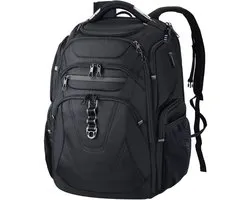 Reisrugzak voor 18.4 Inch Laptop, XL computer rugzak met hard shell beveiligde RFID-zakken, waterafstotende zaken- en college-dagrugzak, stijlvolle laptoptas voor school-zwart