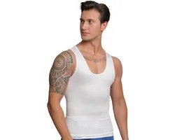 TAFUER - Hommes Shape Wear Compression Forte Debardeur - Maillot de Corps Gainant - Sans Manches - Blanc - L