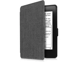 Housse Liseuse - Housse compatible avec Amazon Kindle 2024 (6 pouces) - Tissu - Fonction Veille Automatique - Housse de protection pliable - Gris