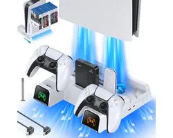 Playstation 5 Multifunctionele Station - Snel Opladen van Dualsense Controllers - LED Indicator - Verbeterde Koeling - Eenvoudige Installatie - USB Aansluitingen - PS5 Digital & Disc Editie - Wit - Levering Sneller dan Aangegeven!