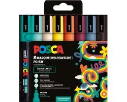 Uni POSCA paintmarker PC-5M | 1 | 8 - 2 | 5 mm | etui van 8 stuks in geassorteerde Retro kleuren
