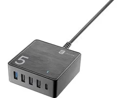 Cellularline - Chargeur de voyage, maison+bureau, multipower 5 ports USB 60W, noir
