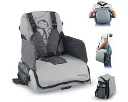 Mobiclinic Monkey - Kinderstoel Draagbare - Booster Seat - Geschikt voor auto - Stoelverhoger voor kinderen - Max 15 kg - Verstelbare 5-punts riem - Inklapbaar - Met zak en handvat - Grijs