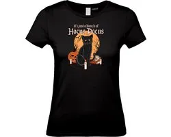 Dames t-shirt Hocus Pocus met kat | Halloween Kostuum Volwassenen | Horror Shirt | Gothic Shirt | Zwart dames | maat S